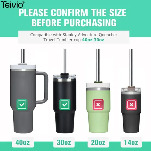 Miniatura 2 de Teivio 8 popotes de acero inoxidable de 5/16 pulgadas de ancho para vaso de 40 onzas con asa, popotes de metal reutilizables de 12 pulgadas
