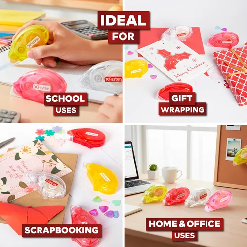 Miniatura 4 de XFasten Cinta adhesiva de doble cara para álbumes de recortes, 0.315 in x 30 pies, paquete de 8 unidades de cinta adhesiva multicolor, cinta