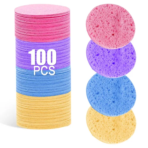 Miniatura 9 de 50 esponjas faciales, celulosa natural comprimida, rosa, forma redonda, limpieza facial, exfoliante, eliminación de maquillaje Paquete de 50 rosas