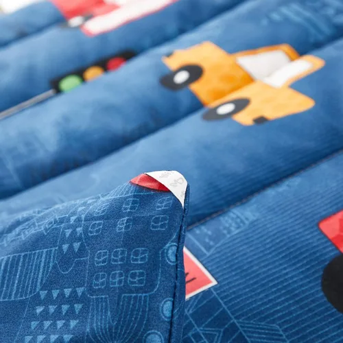 Miniatura 6 de Juego de ropa de cama para niños pequeños, color azul marino con autos coloridos, incluye 1 edredón para niños, sábana encimera, sábana bajera