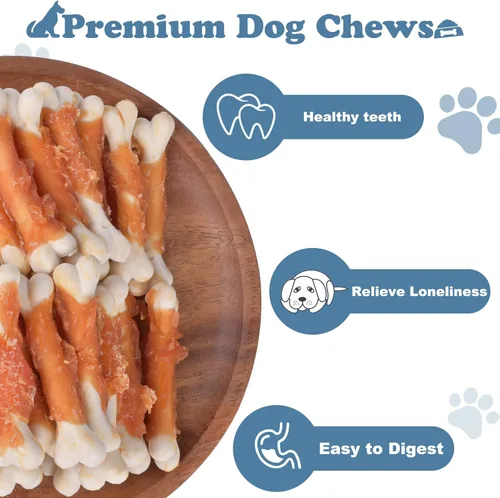 Miniatura 3 de Perro Mastica Cachorro Aperitivos De Entrenamiento De Pollo Envuelto Hueso De Calcio Sin Cuero Crudo Golosinas Para Perros 0.5lb/227g