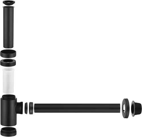 Miniatura 5 de Baño Latón Contemporáneo Botella Redonda P Trampa 1-1/4, Lavabo Ajustable Lavabo Desagüe P-Trap Kit, General US Standard, Negro Mate