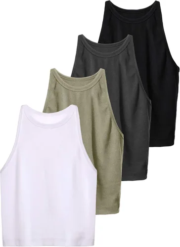 Miniatura 7 de 4 piezas de camisetas cortas básicas sin mangas para mujer, con espalda cruzada, de algodón, para uso diario