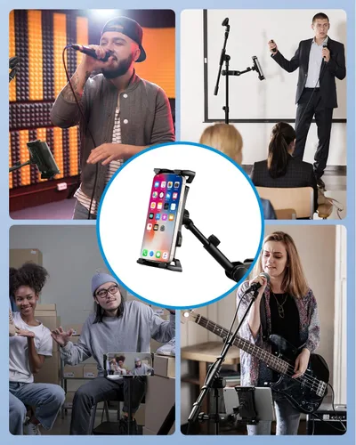 Miniatura 7 de Moukey Soporte ajustable para tablet con clip para teléfono compatible con soporte de micrófono y soporte de música, compatible con todos los iPad