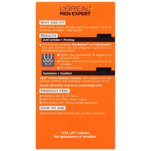 Miniatura 3 de L'Oreal Paris Men Expert Vitalift Crema hidratante facial antiarrugas y reafirmante con Pro-Retinol, 1.6 onzas