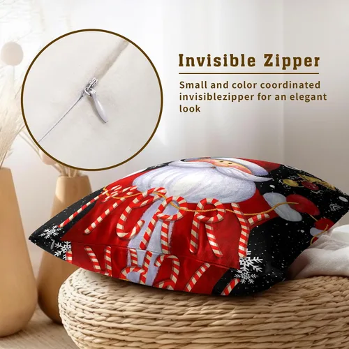 Miniatura 3 de Giwawa Juego de 2 fundas de almohada navideñas de 18 x 18 pulgadas, fundas de almohada de algodón rústico de Papá Noel de granja para sofá