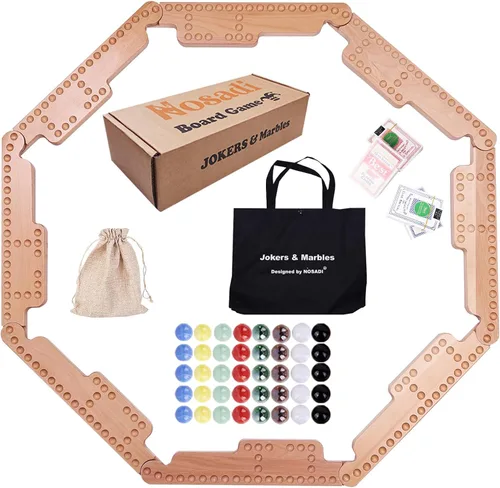 Juego de Mesa de Jokers and Marbles, Juego de Canicas de Madera de Haya Real para 2-8 Jugadores, El Mejor Juego de Mesa Familiar para Noches de