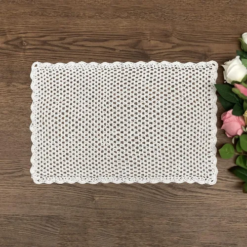 Miniatura 10 de Hsvanyr Mantel pequeño de algodón de ganchillo beige para mesa, protector rectangular para mesita de noche, cómoda para dormitorio, 12 x 17 pulgadas