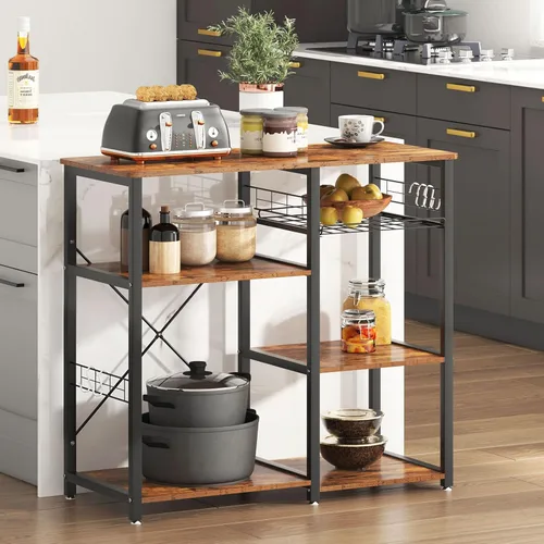 Miniatura 2 de soges Estante de panadero de cocina de 3 niveles, soporte utilitario para horno microondas, carrito de almacenamiento, estante de estación de Blanco
