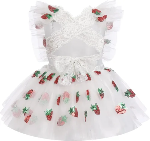 Miniatura 3 de Vestido de cumpleaños de cereza y fresa para niñas pequeñas con diadema, traje de princesa para sesión de fotos