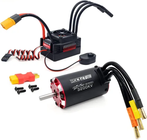 Surpass Hobby RC Motor sin escobillas, Rocket V2 Supersónico 3660 3200KV 4 polos sin escobillas Motor Set con 60A ESC para 1/10 RC Car Upgrade Parts