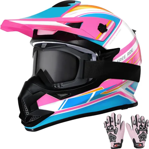 Miniatura 13 de Casco de motocross para niños, casco de motocross para niños, casco de motocross para todoterreno, UTV, BMX, casco de motocicleta con guantes