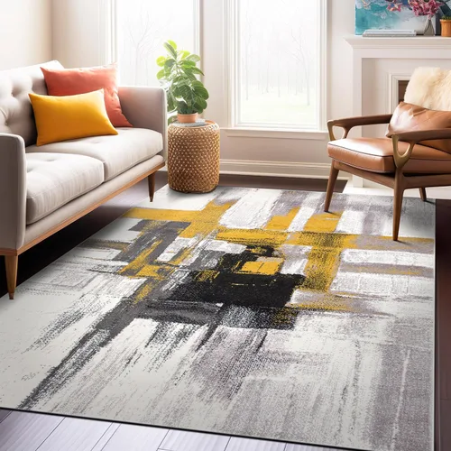 Miniatura 73 de Rugshop Alfombra Corredor Abstracta Contemporánea Negra — No Desprende Pelusa para Pasillo, Entrada y Cocina 2' x 7