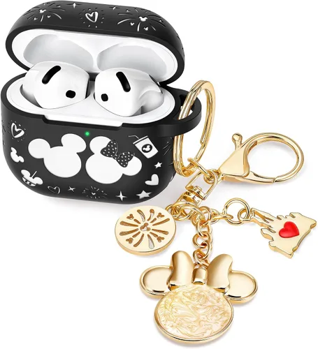 Miniatura 7 de Con bonito llavero) Girovo Compatible con AirPods Pro 3 Case (2025) Mujer Silicona Suave Dos Tonos Divertidos Dibujos Animados Grabados Portátil