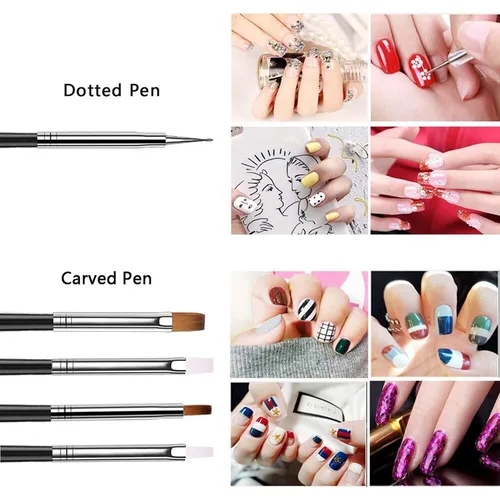 Miniatura 4 de 20 herramientas de diseño de arte de uñas, juego de 15 pinceles de pintura con 5 bolígrafos punteados, negro..