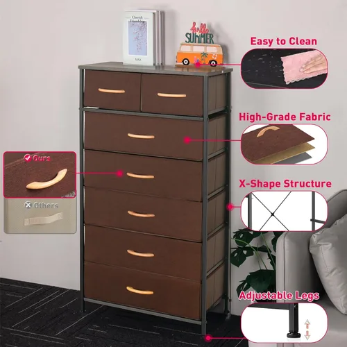 Miniatura 8 de Mifuro - Cómoda alta para dormitorio, torre organizadora de almacenamiento vertical con 7 cajones, cómoda con contenedores de tela, marco de acero