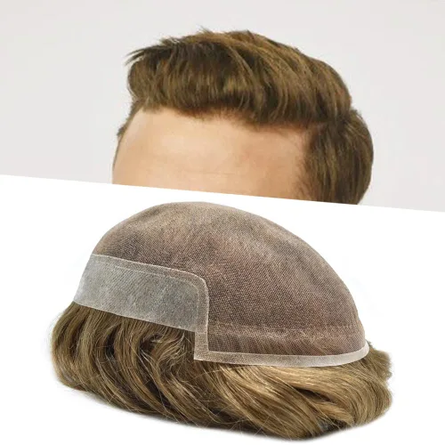 Miniatura 9 de Tupé para hombre, cabello humano real, suave encaje suizo frontal, tupé para hombres, sistema de cabello, extensiones capilar para hombre