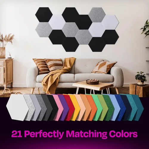 Miniatura 5 de Paneles insonorizantes de alta densidad para pared, forma hexagonal, paquete de 12 unidades de 14" x 12.1" x 0.4", color negro intenso Negro profundo