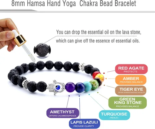 Miniatura 9 de Hamoery Pulsera de chakra de 0.315 in para hombre y mujer, 0.315 in, piedra natural, pulsera de yoga