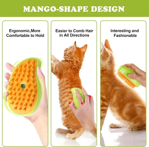 Miniatura 5 de Cepillo de vapor para gatos, 3 en 1, peine de eliminación de pelo de mascotas con vaporizador, peine Spritz para perros, espray de pulverización