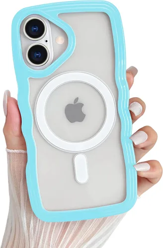 Miniatura 13 de Yeddabox Magsafe - Funda compatible con iPhone 13, diseño de ondas, lindo marco de colores de caramelo con ondas de agua, a prueba de golpes