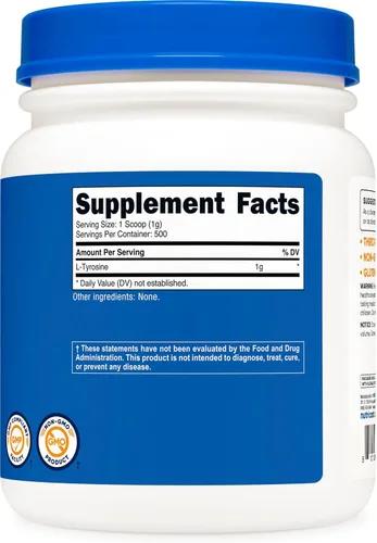 Miniatura 5 de Nutricost L-tirosina en polvo 17.64 oz - polvo puro de L-tirosina 1000mg por porción
