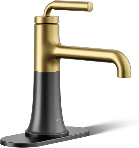 Kohler 27415-4-BMB Tone™ Grifo de lavabo de baño monomando, 1.2 gpm, negro mate con latón moderno cepillado Negro mate/Bronce moderno