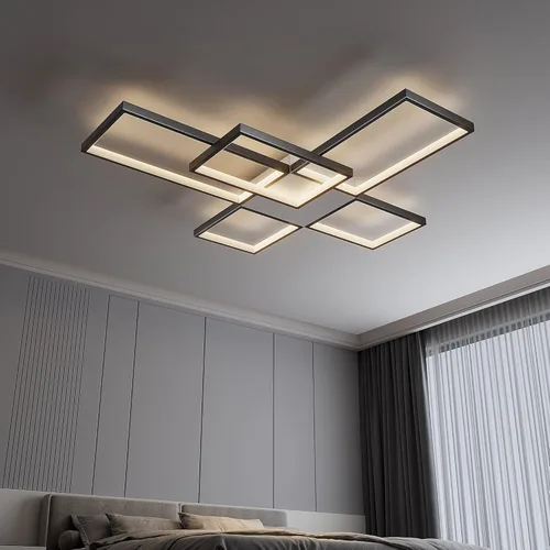 Lámpara de techo LED, lámpara de techo moderna de montaje empotrado de 92 W, lámpara de techo acrílica cuadrada negra para cocina, dormitorio,