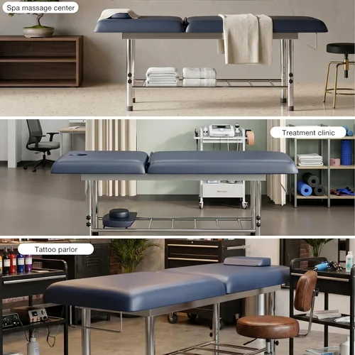 Miniatura 9 de SyyBhb Mesa de masaje estacionaria profesional ajustable en altura, cama de examen resistente de 550 libras para tratamiento, respaldo ajustable