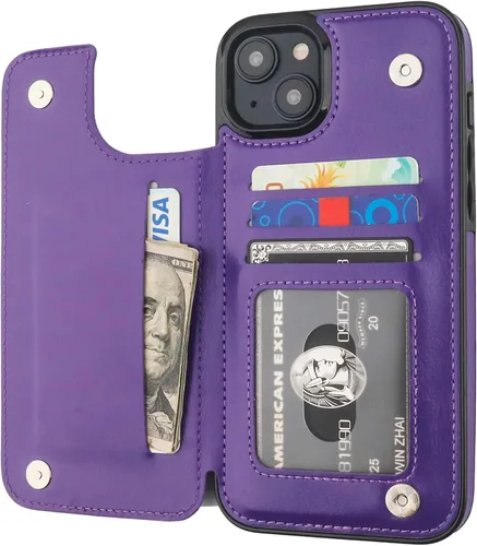 Miniatura 10 de ONETOP - Funda tipo cartera compatible con iPhone 15 Plus con soporte para tarjetas, funda de cuero PU con soporte y ranuras para tarjetas, doble