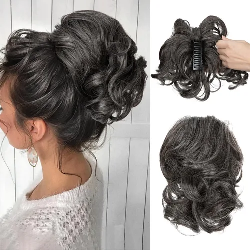 Miniatura 38 de CJL HAIR - Extensiones de cabello con pinza de garra para cola de caballo corta, trenza desordenada, sintéticas, maleables, para mujeres, cabello