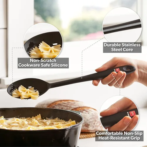 Miniatura 3 de DI ORO - Cucharas de silicona para cocinar, cucharas de cocina grandes para mezclar, servir y agitar, utensilios antiadherentes resistentes al calor