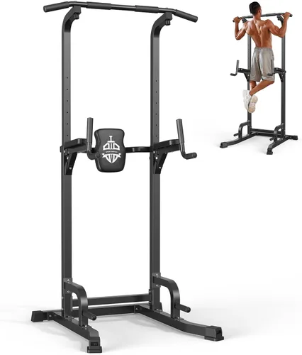 Sportsroyals Power Tower - Estación de barra de dominadas, estación de inmersión estable de 450 libras para gimnasio en casa, equipo de Negro