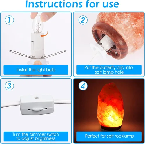 Miniatura 5 de Cable de lámpara de sal del Himalaya, bombilla de Navidad, cable de lámpara de sal con control de intensidad y montaje de base, 6 pies, base E12