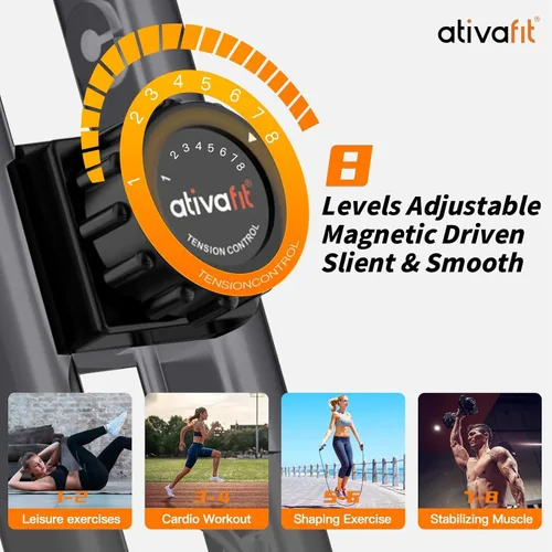 Miniatura 2 de ATIVAFIT Bicicleta de ejercicio plegable fitness para interiores, bicicleta de ciclismo magnética 3 en 1 vertical y reclinada con bandas de Gris
