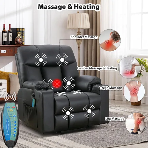 Miniatura 4 de Bonzy Home Silla elevadora extra ancha de 26" con calor y masaje, sillón reclinable elevador eléctrico de cuero sintético con masaje para adultos