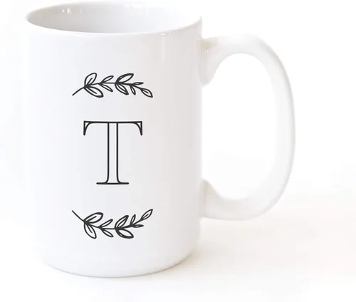 Miniatura 15 de The Cotton & Canvas Co. Manhattan Wreath - Taza de café personalizada con monograma inicial con letra A, taza de café de cerámica de porcelana. Para