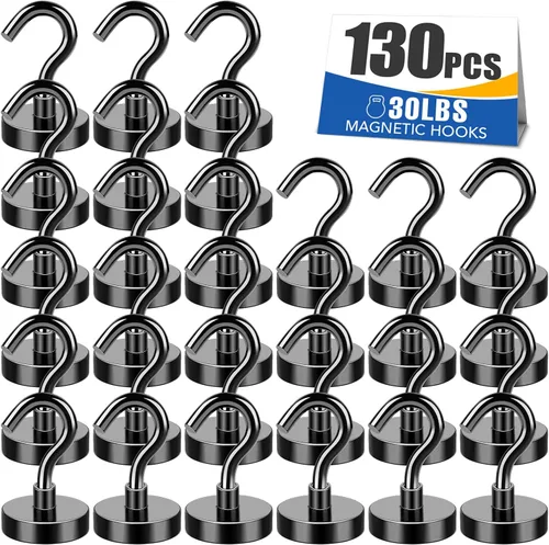 Miniatura 18 de MIKEDE Ganchos Magnéticos, 30 Libras+ Imanes de Tierra Negros de Servicio Pesado con Gancho para Refrigerador, Ganchos Magnéticos de Crucero