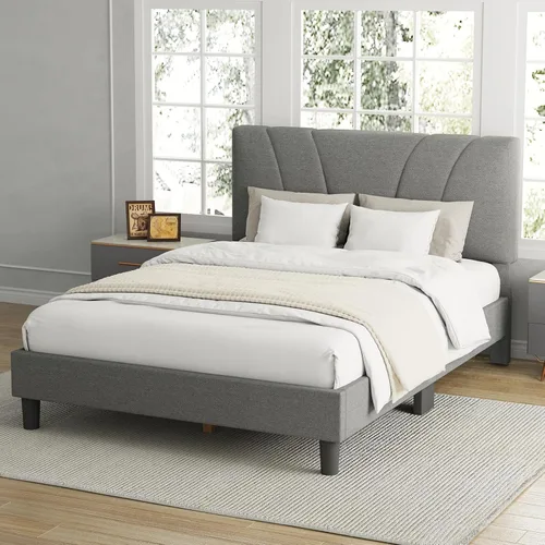Miniatura 3 de Avenco - Base de cama tamaño Queen, plataforma tapizada con cabecero ajustable, soporte de listones de madera, fácil montaje, no necesita somier