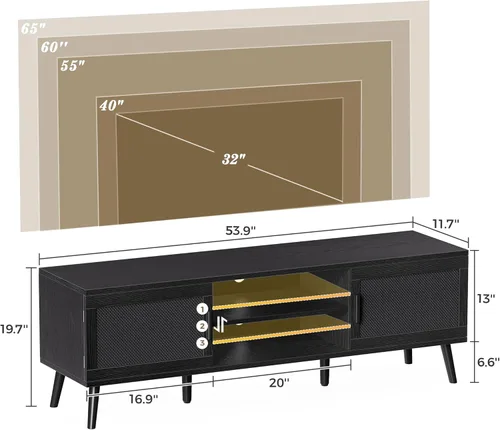Miniatura 7 de SUPERJARE Soporte de TV para TV de 65 pulgadas, centro de entretenimiento con estante ajustable, consola de TV con 2 gabinetes, consola multimedia
