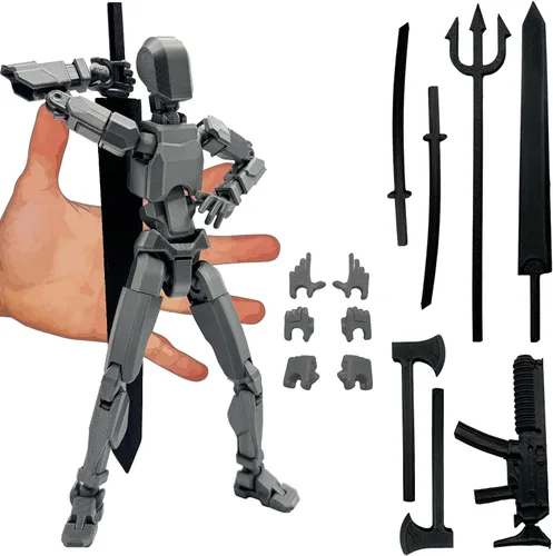 Miniatura 9 de Figura de Acción Dummy20 Impresa en 3D de Tamaño Corporal Ampliado de 8.1 pulgadas, Juguete Mecánico Móvil de Cuerpo Completo, Múltiples Accesorios