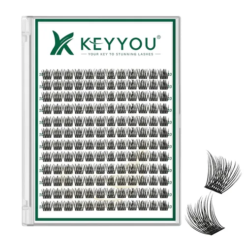 Miniatura 37 de KEYYOU Racimos de pestañas, 96 piezas de extensiones de pestañas DIY, rizado D de 16 mm, negro, realista, no irritante, fácil de colocar en casa