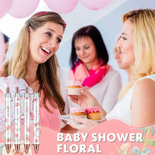 Miniatura 5 de Chuangdi 24 Piezas Bolígrafos Florales para Baby Shower Favores a Granel Bolígrafos Retráctiles Tinta Negra con Regalos para Invitados Suministros