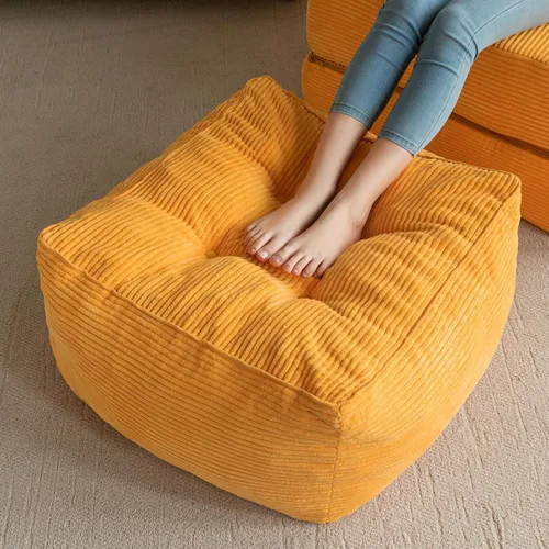 Miniatura 8 de HIGOGOGO Puf Otomano Cuadrado Relleno, Pufs de Pana con Relleno de Trozos de Espuma, Puf Peludo y Esponjoso Taburete Reposapiés Otomano