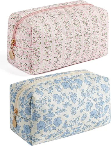 Miniatura 20 de Bolsa de maquillaje de viaje para mujeres y niñas, bolsa de maquillaje con cremallera, flores florales, organizador de maquillaje, bolsa de tela