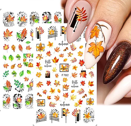 Miniatura 3 de 6 hojas de calcomanías de arte de uñas de otoño, calcomanías de hojas de arce, calcomanías autoadhesivas 3D, calcomanías de uñas de otoño, hojas