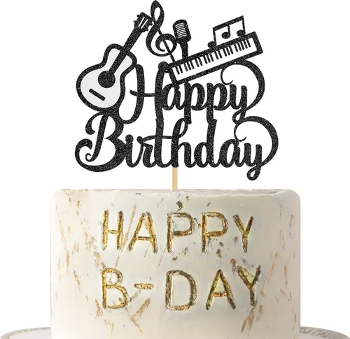 Decoración para tartas de música y guitarra, piano de feliz cumpleaños, decoración de pastel para amantes de la música, suministros de fiesta de