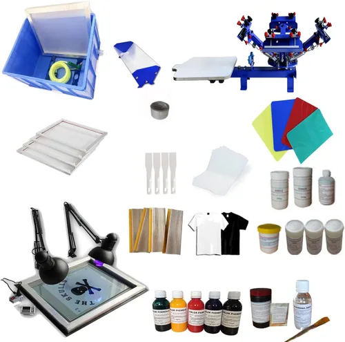 INTSUPERMAI Kit de impresión de pantalla de 4 colores 1 estación con camiseta de serigrafía Kit de materiales de impresión de pantalla de camiseta