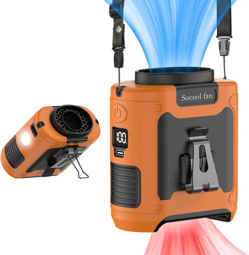 Miniatura 15 de Socool - Ventilador portátil de 10 000 mAh, clip para cinto, batería recargable, 5 velocidades, linterna, para el cuello, manos libres, 40 horas