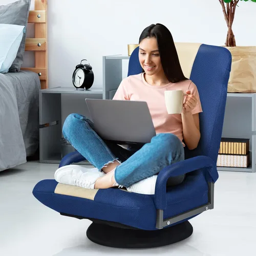Miniatura 2 de S AFSTAR Silla de juegos de suelo, silla plegable giratoria con reposabrazos y respaldo ajustable de 6 posiciones, balancín plegable para lectura